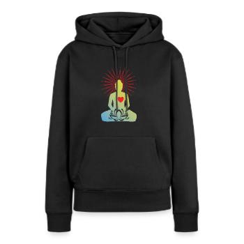 New Age Buddha Lotus Heart Fleur de Fleur Esothermique - Sweat à capuche Premium bio Femme - noir - Devant - Julia (174cm)