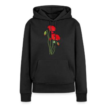 Mohn - Blumendesign - Frauen Premium Bio Hoodie - Schwarz - Vorne - Julia (174cm)