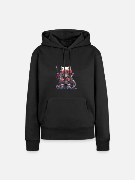 Cute Samurai Cat - Frauen Premium Bio Hoodie - Schwarz