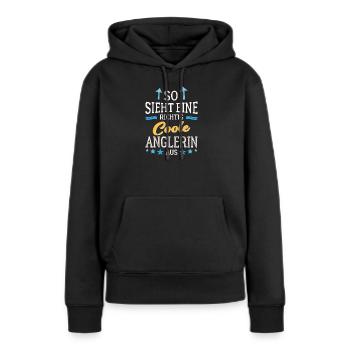 So sieht eine richtig coole Anglerin aus Fischerin - Frauen Premium Bio Hoodie - Schwarz - Vorne - Julia (174cm)