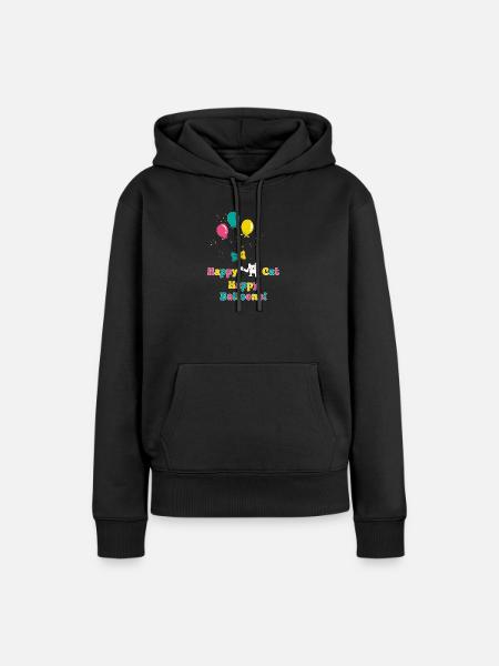 Happy Cat Happy Baloons - Women’s Premium Organic Hoodie - black