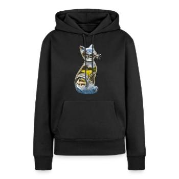 Sculpture of a cat made of water / drops of water - Women’s Premium Organic Hoodie - black - Front - Julia (174cm)