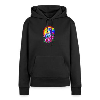 Licorne arc-en-ciel magique avec des fleurs - Sweat à capuche Premium bio Femme - noir - Devant - Julia (174cm)