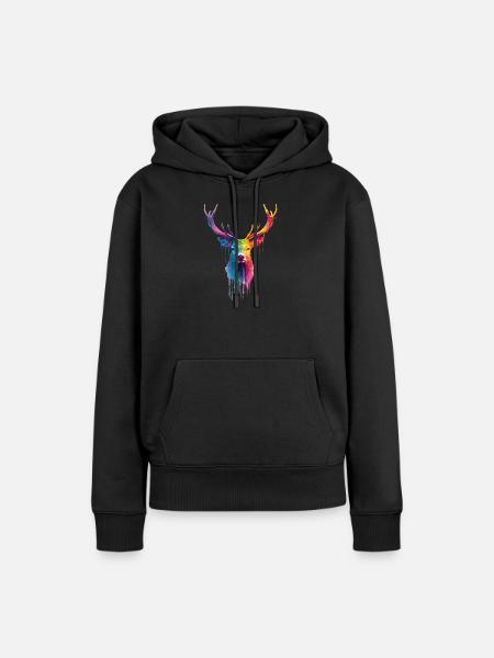Hirsch Reh Geweih - Frauen Premium Bio Hoodie - Schwarz