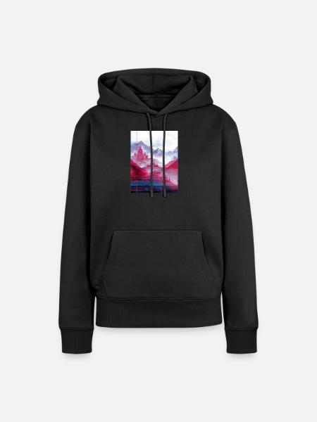 Psy-Art - Tempel über Berglandschaft - Frauen Premium Bio Hoodie - Schwarz