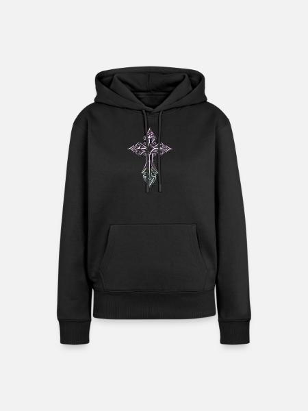 Verziertes Gradientenkreuz - Frauen Premium Bio Hoodie - Schwarz