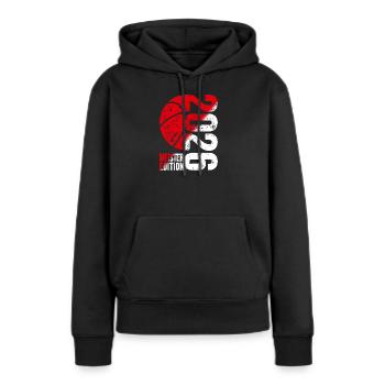 Basketball Meister Edition 2026 in rot und weiß - Frauen Premium Bio Hoodie - Schwarz - Vorne - Julia (174cm)