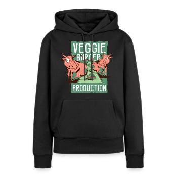 Veggie-Burger-Produktion Veggie-Burger-Produktion - Frauen Premium Bio Hoodie - Schwarz - Vorne - Julia (174cm)