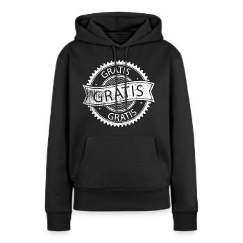 Autocollants gratuits - Sweat à capuche Premium bio Femme - noir - Devant - Julia (174cm)