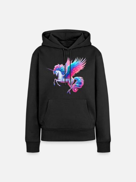 Einhorn (02) - Frauen Premium Bio Hoodie - Schwarz