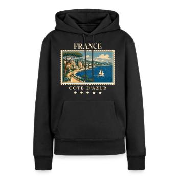 Frankreich Côte d’Azur Vintage Reisemarke - Frauen Premium Bio Hoodie - Schwarz - Vorne - Julia (174cm)