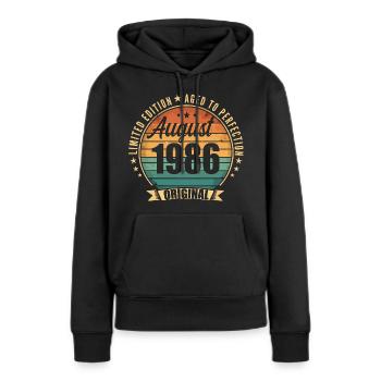 Vintage Août 1986 Anniversaire Édition Limitée  - Sweat à capuche Premium bio Femme - noir - Devant - Julia (174cm)