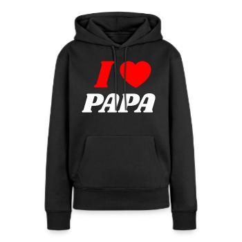 I love Papa - J'aime Papa - Sweat à capuche Premium bio Femme - noir - Devant - Julia (174cm)