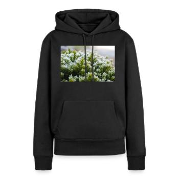 Coup de macro nature mousse - Sweat à capuche Premium bio Femme - noir - Devant - Julia (174cm)
