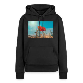 Mohnblumen - Frauen Premium Bio Hoodie - Schwarz - Vorne - Julia (174cm)