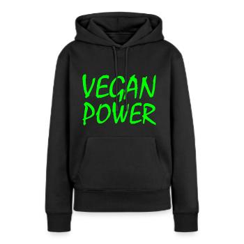 Puissance végétalienne - Sweat à capuche Premium bio Femme - noir - Devant - Julia (174cm)
