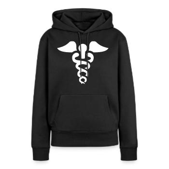 Petit bâton de médecine symbole d'Asclépios caducée - Sweat à capuche Premium bio Femme - noir - Devant - Julia (174cm)