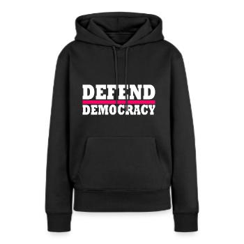 Défendre la démocratie - Sweat à capuche Premium bio Femme - noir - Devant - Julia (174cm)
