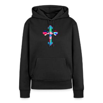 T-shirt croix coloré Kreuz cross cruz croix - Sweat à capuche Premium bio Femme - noir - Devant - Julia (174cm)
