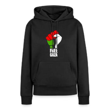 Free gaza - Sweat à capuche Premium bio Femme - noir - Devant - Julia (174cm)