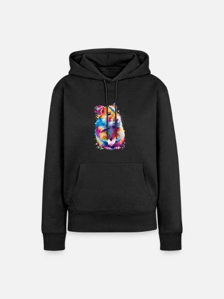 Niedlicher Hamster Regenbogenfarben - Frauen Premium Bio Hoodie - Schwarz