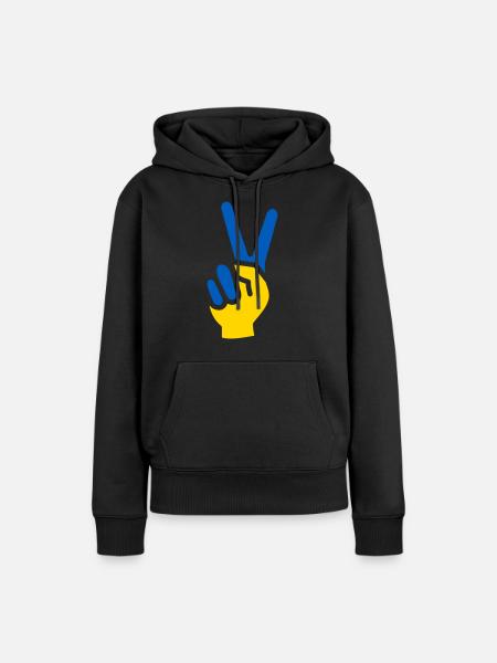 Ukraine Peace Hand Zeichen - Frauen Premium Bio Hoodie - Schwarz