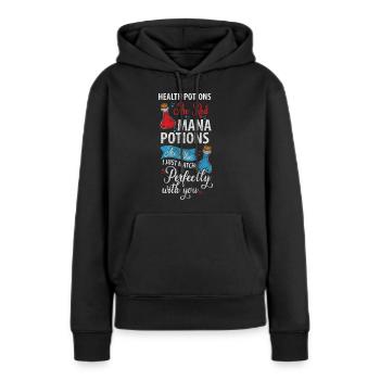 Sagesse des signes d’alchimie - Sweat à capuche Premium bio Femme - noir - Devant - Julia (174cm)