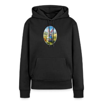 Lapin de Pâques avec oeuf, ovale - Sweat à capuche Premium bio Femme - noir - Devant - Julia (174cm)
