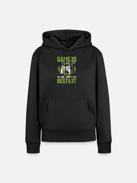 Gamer Geist: Never Quit Restart Geschenk - Frauen Premium Bio Hoodie - Schwarz