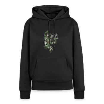 Attention Sauvage,Chat sauvage,Léopard,Camouflage - Sweat à capuche Premium bio Femme - noir - Devant - Julia (174cm)