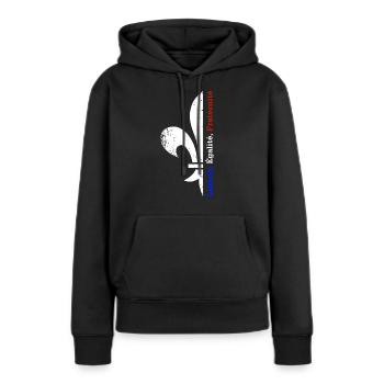 Liberté Égalité Fraternité - Sweat à capuche Premium bio Femme - noir - Devant - Julia (174cm)