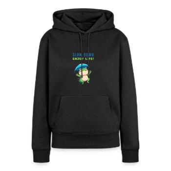 RALENTISSEZ PROFITEZ DE LA VIE GRENOUILLE - Sweat à capuche Premium bio Femme - noir - Devant - Julia (174cm)