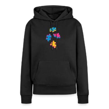 vier Puzzleteile - Frauen Premium Bio Hoodie - Schwarz - Vorne - Julia (174cm)