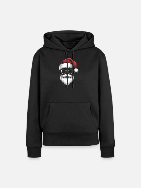 Santa Gläser mit Bart & Mütze - Frauen Premium Bio Hoodie - Schwarz