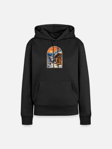 Alpenchalet bei Sonnenuntergang Reiseplakat - Frauen Premium Bio Hoodie - Schwarz