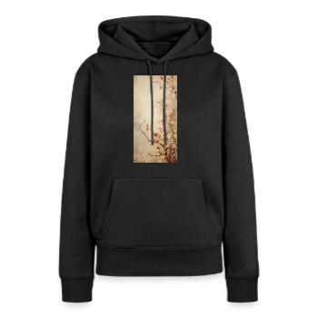 Aubépine vintage - Sweat à capuche Premium bio Femme - noir - Devant - Julia (174cm)