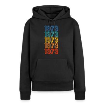 Anniversaire Né 1973 Millésime Année de naissance - Sweat à capuche Premium bio Femme - noir - Devant - Julia (174cm)