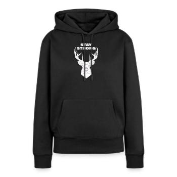 STAY STRONG - Frauen Premium Bio Hoodie - Schwarz - Vorne - Julia (174cm)