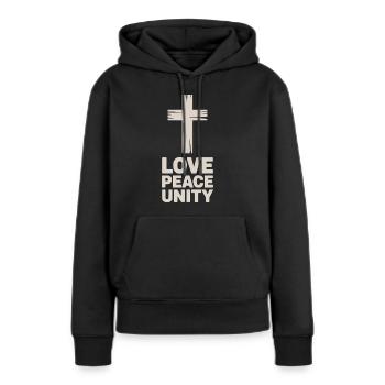 Liebe Frieden Einheit Christlich Kreuz - Frauen Premium Bio Hoodie - Schwarz - Vorne - Julia (174cm)