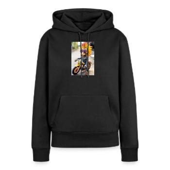 Mascotte moto folle - Sweat à capuche Premium bio Femme - noir - Devant - Julia (174cm)