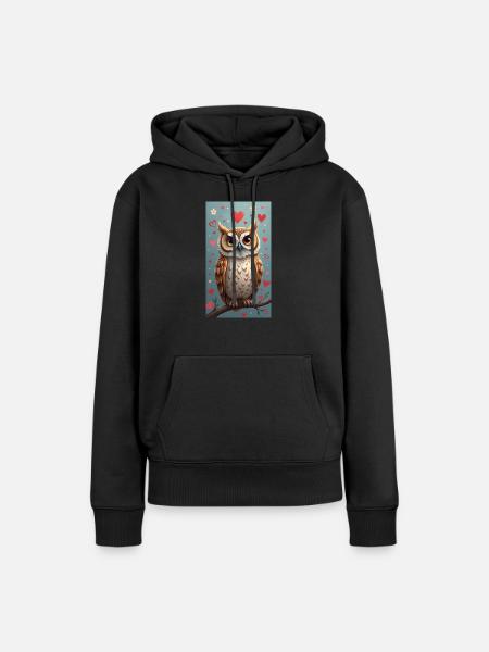 Verliebte Eule - Frauen Premium Bio Hoodie - Schwarz