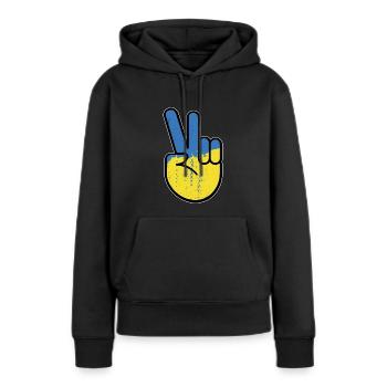 Paix et solidarité avec l’Ukraine - Sweat à capuche Premium bio Femme - noir - Devant - Julia (174cm)