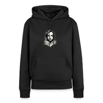 BookVogue: Worte, die modisch wirken. - Frauen Premium Bio Hoodie - Schwarz - Vorne - Julia (174cm)