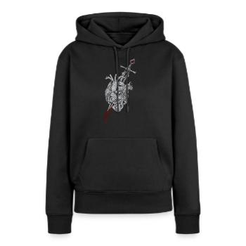 Cœur brisé - L’épée transperce le cœur - Sweat à capuche Premium bio Femme - noir - Devant - Julia (174cm)
