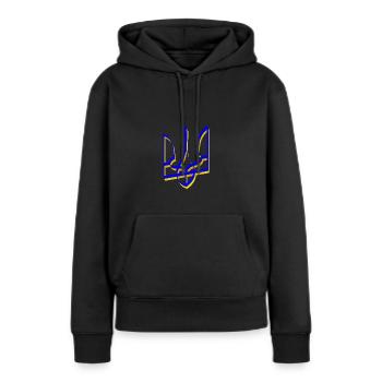 Armoiries de l’Ukraine Trident Gerfalcon Trident Volume V1 - Sweat à capuche Premium bio Femme - noir - Devant - Julia (174cm)
