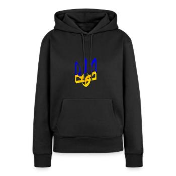 Armoiries de l’Ukraine Trident Gyrfalcon Trident Volume V3 - Sweat à capuche Premium bio Femme - noir - Devant - Julia (174cm)