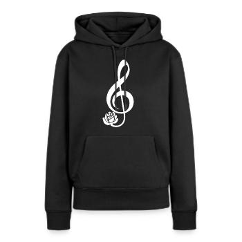 Clé de sol blanche en fleur - Sweat à capuche Premium bio Femme - noir - Devant - Julia (174cm)
