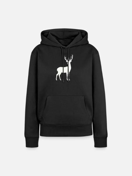Hirschsilhouette im Mondlicht - Frauen Premium Bio Hoodie - Schwarz
