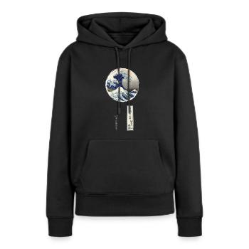 La Grande Vague de Kanagawa par l'artiste Hokusai - Sweat à capuche Premium bio Femme - noir - Devant - Julia (174cm)