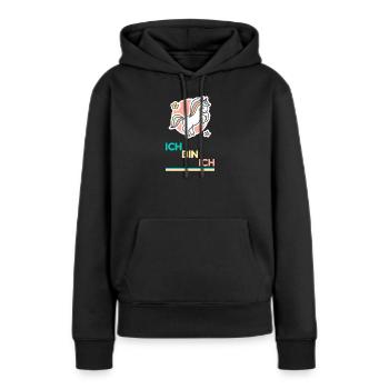 Licorne pastel Je suis moi - Sweat à capuche Premium bio Femme - noir - Devant - Julia (174cm)